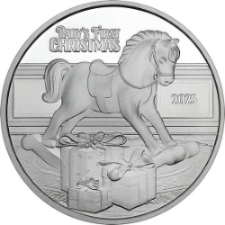 2025 Babys First Christmas Rocking Horse 1&nbsp;oz Silver Round silver, rounds, silver coins, silver bullion, 1 oz silver, 999 silver, christmas, silver, fine silver coins, holiday