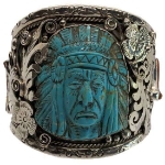 Carved Turquoise Chief Cuff Silver Bracelet Francisco Gomez  turquoise, native american chief, chief, kc chiefs, kansas city, francisco gomez, native american, horses, brave, Indian, carved shell, thunderbird, turquoise, bracelet, native american jewelry, indian jewelry, native american, southwestern, hand made, modern, jewelry, custom, silver, sterling silver, shell, turquoise