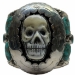 Carved White Shell Skull and Turquoise Silver Biker Jewelry Cuff Francisco Gomez - FGBR1015