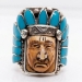 Carved Shell Turquoise Chief Silver 925 Men's Ring SZ 13.5 to 14 - FGR4005
