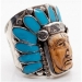 Carved Shell Turquoise Chief Silver 925 Men's Ring SZ 13.5 to 14 - FGR4005