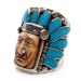 Carved Shell Turquoise Chief Silver 925 Men's Ring SZ 13.5 to 14 - FGR4005