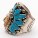 Carved Shell Turquoise Chief Silver 925 Men's Ring SZ 13.5 to 14 - FGR4005