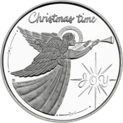 2025 Christmas Time Joy Angel 1&nbsp;oz Silver Round silver, rounds, silver coins, silver bullion, christmas silver, 2025, angel, trumpet, joy, medallion, 1 oz silver, 999 silver, christmas, silver, fine silver coins, holiday
