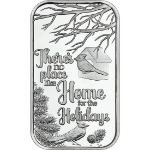 2025 No Place Like Home Holidays Cardinals Silver 1&nbsp;oz Bar 2025, 2025 Christmas Silver, birds, cardinals, home, silver rounds, silver bars, bar, 999, silver coins, 1 oz silver, 999 silver, christmas silver, fine silver coins