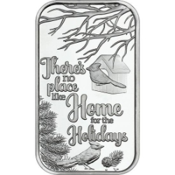 2025 No Place Like Home Holidays Cardinals Silver 1&nbsp;oz Bar 2025, 2025 Christmas Silver, birds, cardinals, home, silver rounds, silver bars, bar, 999, silver coins, 1 oz silver, 999 silver, christmas silver, fine silver coins