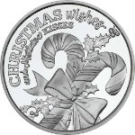 2026 Candy Cane Wishes 1&nbsp;oz Silver Round silver, rounds, silver coins, candy cane, christmas wishes, mistletoe, season's greetings, silver bullion, santa claus, merry christmas, holiday greetings, christmas silver, medallion, 1 oz silver, 999 silver, christmas, silver, fine silver coins, holiday